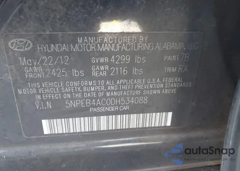 2013 Hyundai Sonata Gls из США, поврежденный, VIN 5NPEB4AC0DH534088